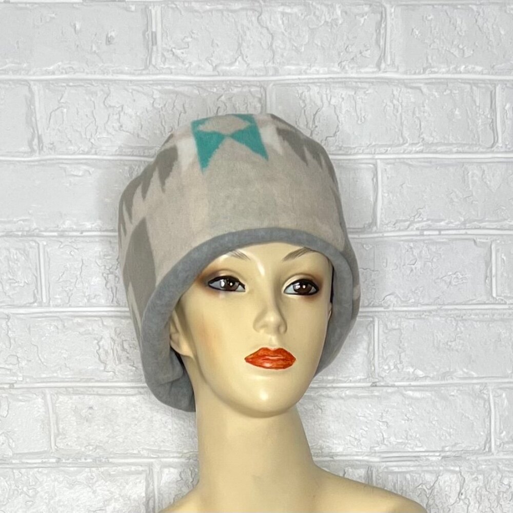 The Martha Hat - Woven Fleece - Grey & Turquoise